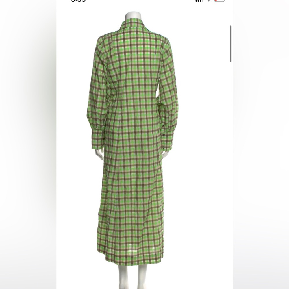 Ganni Green and Brown Checkered Long Sleeve Dress